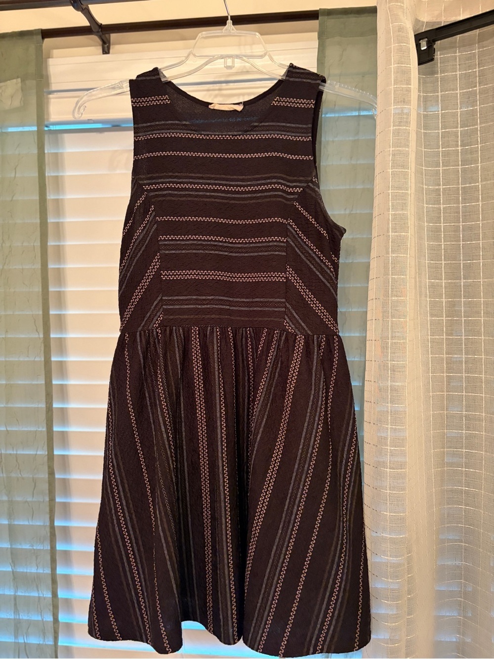 Elodie Black Mini Dress with Subtle White Stripe Detail